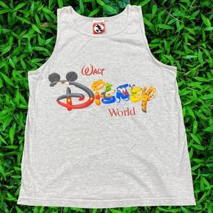 90s Walt Disney World Grey Graphic Summer Cotton Tank Top Large